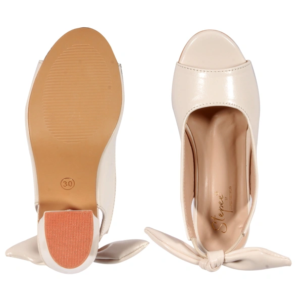 Stepee Casual & Trendy Slingback Peep Toe Block Heel Bally Sandal for Kids Girl - 34, White