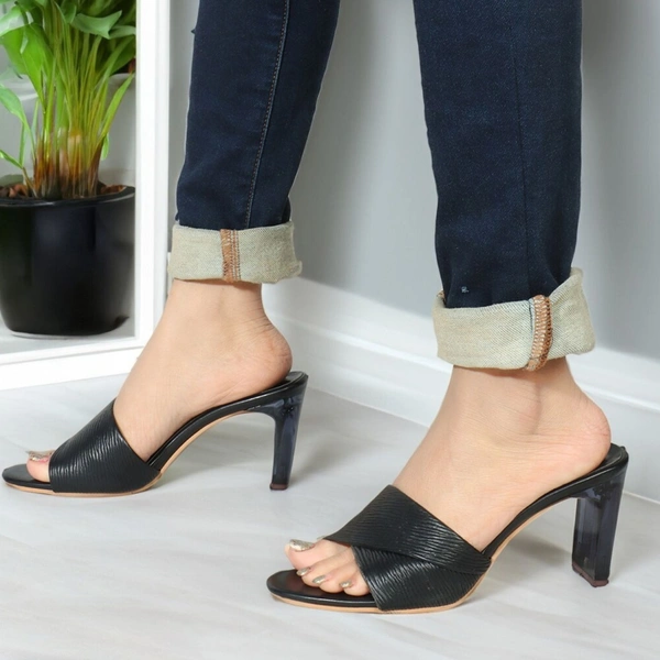 Stepee Trendy Party Wear Heels Open Back Slip on Open Toe Casual Block Heel Sandal for Women - 37, Black