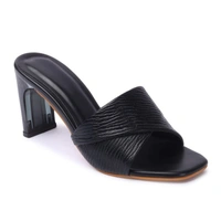 Stepee Trendy Party Wear Heels Open Back Slip on Open Toe Casual Block Heel Sandal for Women - 37, Black