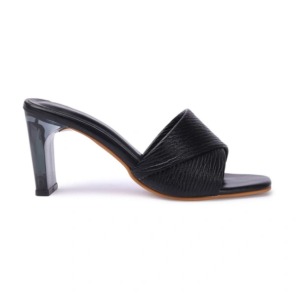 Stepee Trendy Party Wear Heels Open Back Slip on Open Toe Casual Block Heel Sandal for Women - 37, Black