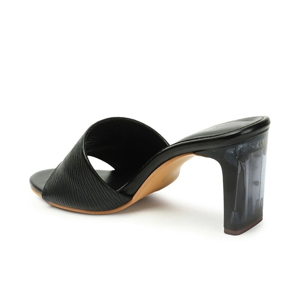 Stepee Trendy Party Wear Heels Open Back Slip on Open Toe Casual Block Heel Sandal for Women - 37, Black