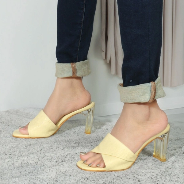 Stepee Trendy Party Wear Heels Open Back Slip on Open Toe Casual Block Heel Sandal for Women - 36, Yellow