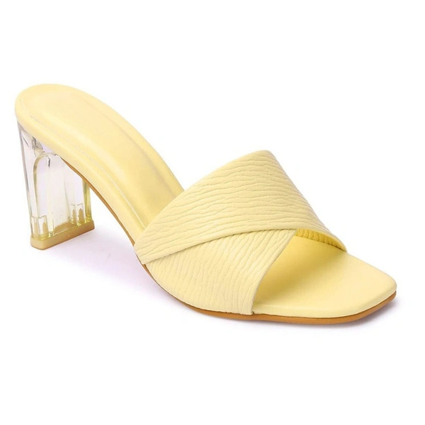 Stepee Trendy Party Wear Heels Open Back Slip on Open Toe Casual Block Heel Sandal for Women - 36, Yellow