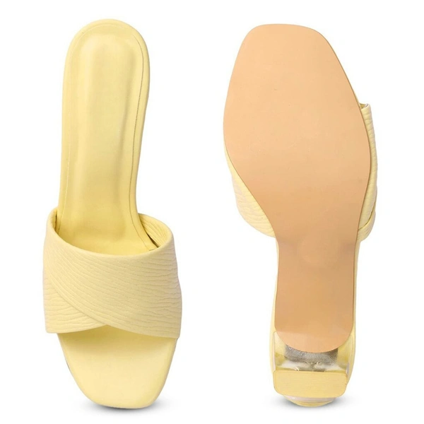 Stepee Trendy Party Wear Heels Open Back Slip on Open Toe Casual Block Heel Sandal for Women - 36, Yellow