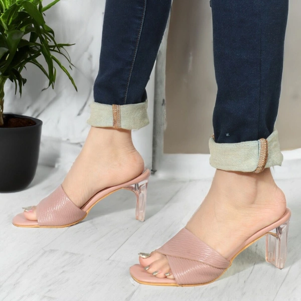 Stepee Trendy Party Wear Heels Open Back Slip on Open Toe Casual Block Heel Sandal for Women - 37, Peach