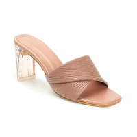Stepee Trendy Party Wear Heels Open Back Slip on Open Toe Casual Block Heel Sandal for Women - 37, Peach