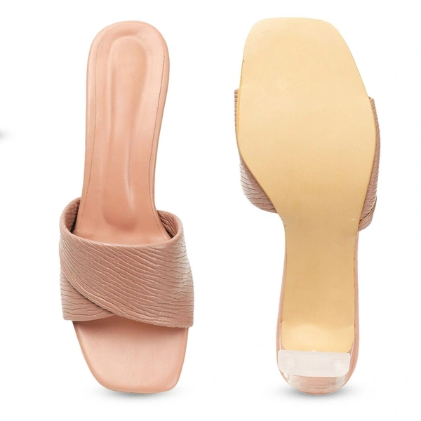 Stepee Trendy Party Wear Heels Open Back Slip on Open Toe Casual Block Heel Sandal for Women - 37, Peach
