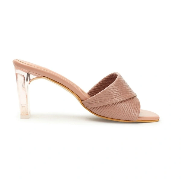 Stepee Trendy Party Wear Heels Open Back Slip on Open Toe Casual Block Heel Sandal for Women - 37, Peach