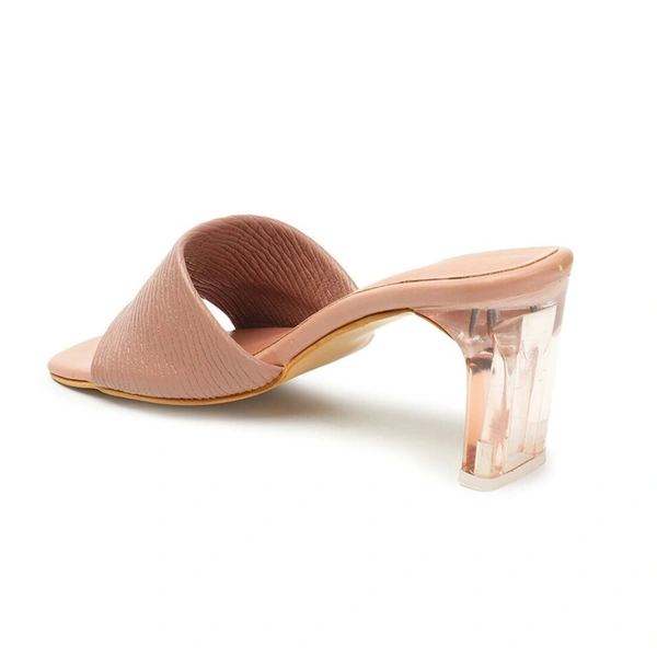 Stepee Trendy Party Wear Heels Open Back Slip on Open Toe Casual Block Heel Sandal for Women - 37, Peach