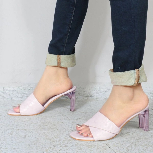 Stepee Trendy Party Wear Heels Open Back Slip on Open Toe Casual Block Heel Sandal for Women - 39, Purple