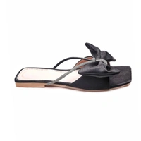 Stepee Trendy Party Wear Flats Stylish Bow on Upper Open Back Slip on Open Toe Flat Slide Sandal for Women - 37, Black