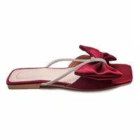 Stepee Trendy Party Wear Flats Stylish Bow on Upper Open Back Slip on Open Toe Flat Slide Sandal for Women - 38, Cherry