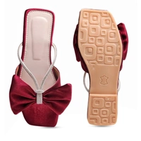 Stepee Trendy Party Wear Flats Stylish Bow on Upper Open Back Slip on Open Toe Flat Slide Sandal for Women - 38, Cherry