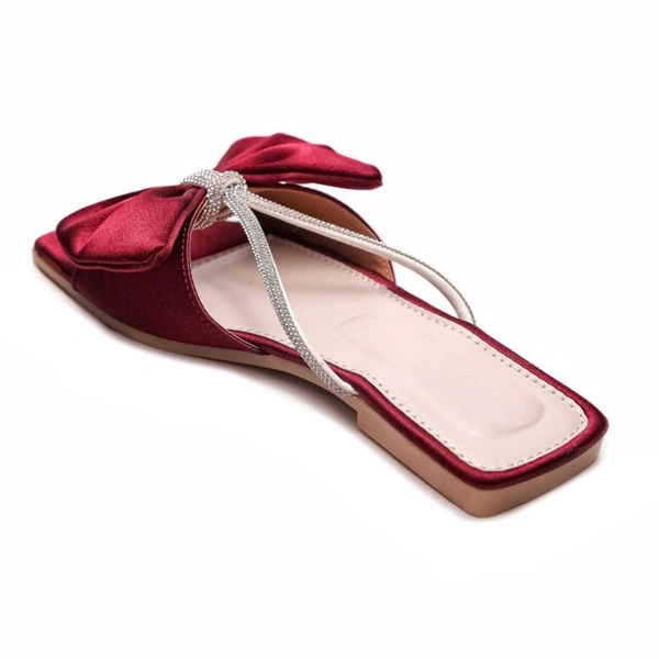 Stepee Trendy Party Wear Flats Stylish Bow on Upper Open Back Slip on Open Toe Flat Slide Sandal for Women - 38, Cherry