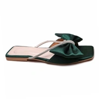 Stepee Trendy Party Wear Flats Stylish Bow on Upper Open Back Slip on Open Toe Flat Slide Sandal for Women - 37, Green