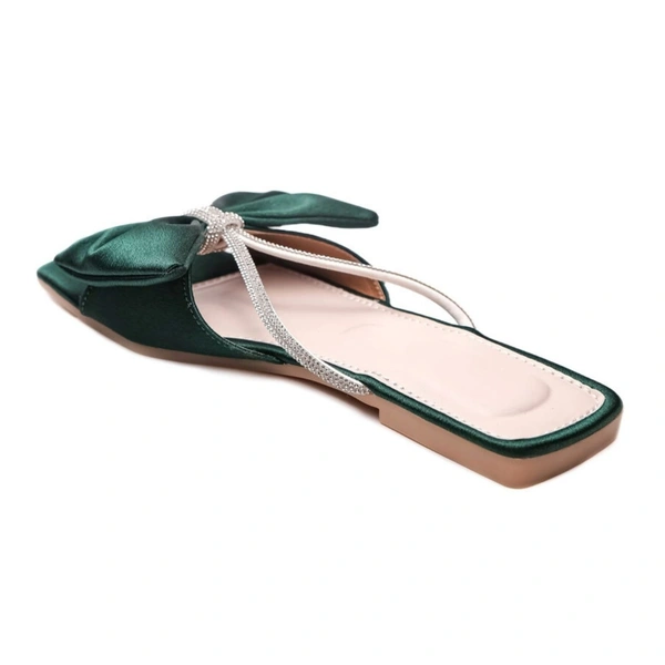 Stepee Trendy Party Wear Flats Stylish Bow on Upper Open Back Slip on Open Toe Flat Slide Sandal for Women - 37, Green