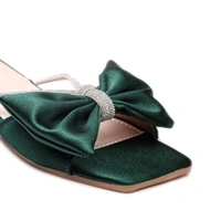 Stepee Trendy Party Wear Flats Stylish Bow on Upper Open Back Slip on Open Toe Flat Slide Sandal for Women - 37, Green