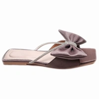Stepee Trendy Party Wear Flats Stylish Bow on Upper Open Back Slip on Open Toe Flat Slide Sandal for Women - 38, Gray