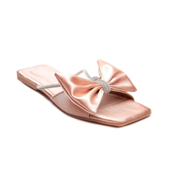 Stepee Trendy Party Wear Flats Stylish Bow on Upper Open Back Slip on Open Toe Flat Slide Sandal for Women - 36, Pink