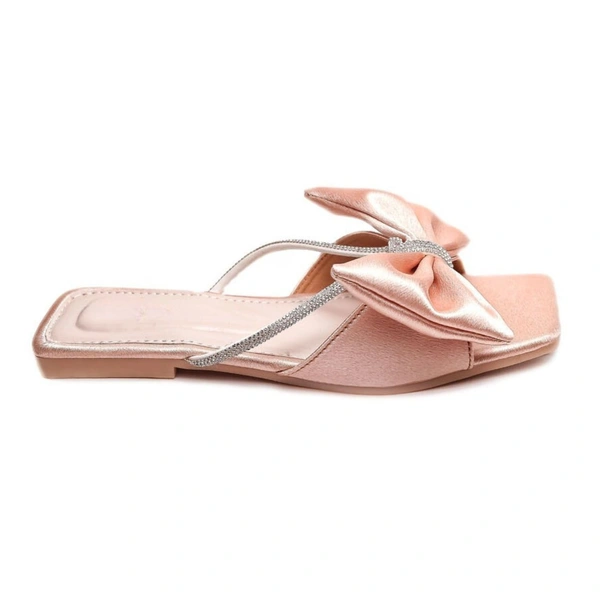 Stepee Trendy Party Wear Flats Stylish Bow on Upper Open Back Slip on Open Toe Flat Slide Sandal for Women - 36, Pink