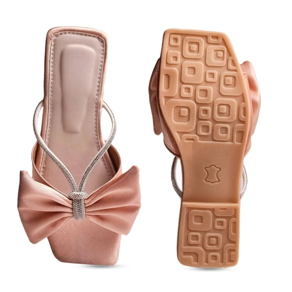 Stepee Trendy Party Wear Flats Stylish Bow on Upper Open Back Slip on Open Toe Flat Slide Sandal for Women - 36, Pink