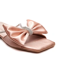 Stepee Trendy Party Wear Flats Stylish Bow on Upper Open Back Slip on Open Toe Flat Slide Sandal for Women - 36, Pink