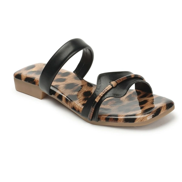 Stepee Trendy Printed Flats Open Back Slip on Open Toe Flat Slide Sandal for Women - 40, Black