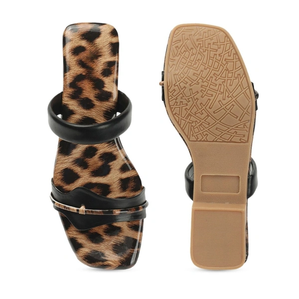 Stepee Trendy Printed Flats Open Back Slip on Open Toe Flat Slide Sandal for Women - 40, Black