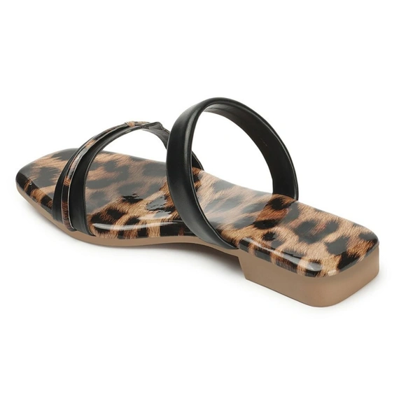 Stepee Trendy Printed Flats Open Back Slip on Open Toe Flat Slide Sandal for Women - 40, Black