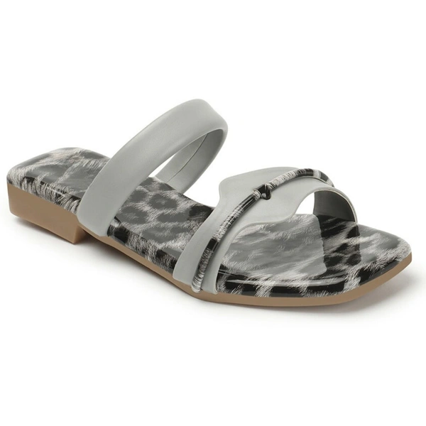 Stepee Trendy Printed Flats Open Back Slip on Open Toe Flat Slide Sandal for Women - 41, Gray