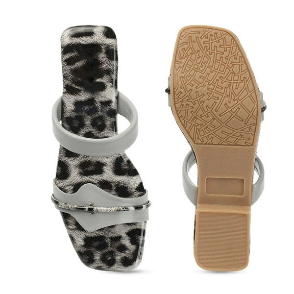 Stepee Trendy Printed Flats Open Back Slip on Open Toe Flat Slide Sandal for Women - 41, Gray