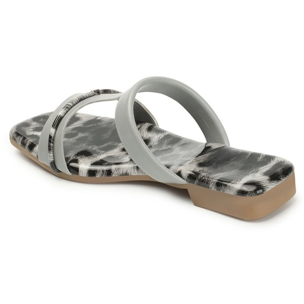 Stepee Trendy Printed Flats Open Back Slip on Open Toe Flat Slide Sandal for Women - 41, Gray
