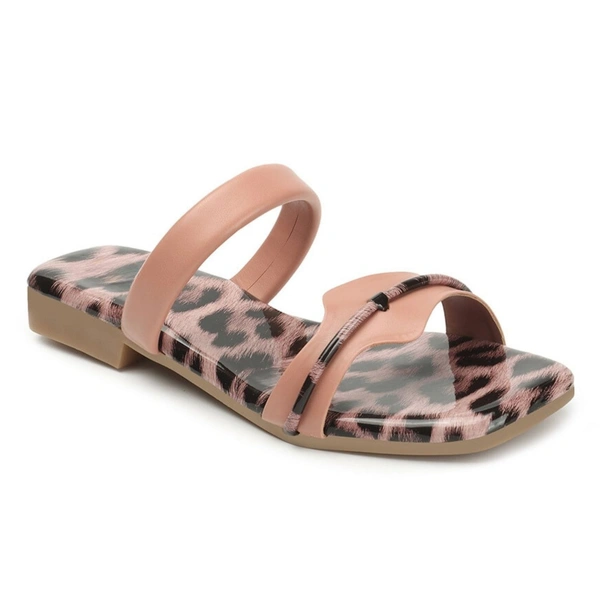 Stepee Trendy Printed Flats Open Back Slip on Open Toe Flat Slide Sandal for Women - 41, Peach