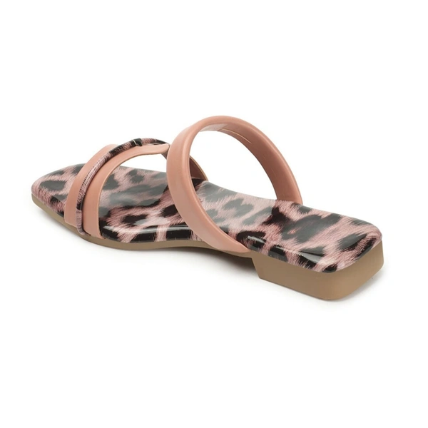 Stepee Trendy Printed Flats Open Back Slip on Open Toe Flat Slide Sandal for Women - 41, Peach