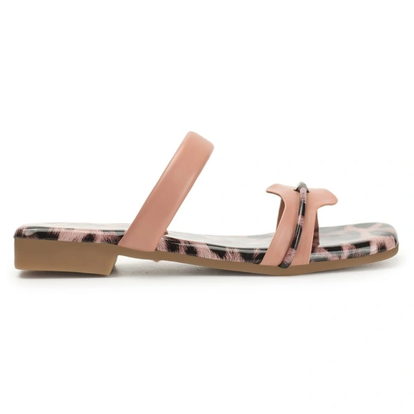 Stepee Trendy Printed Flats Open Back Slip on Open Toe Flat Slide Sandal for Women - 41, Peach