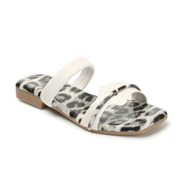 Stepee Trendy Printed Flats Open Back Slip on Open Toe Flat Slide Sandal for Women - 39, White
