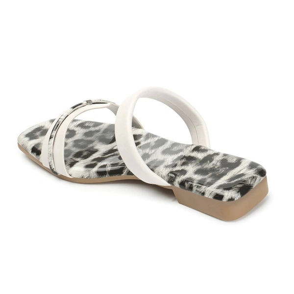 Stepee Trendy Printed Flats Open Back Slip on Open Toe Flat Slide Sandal for Women - 39, White