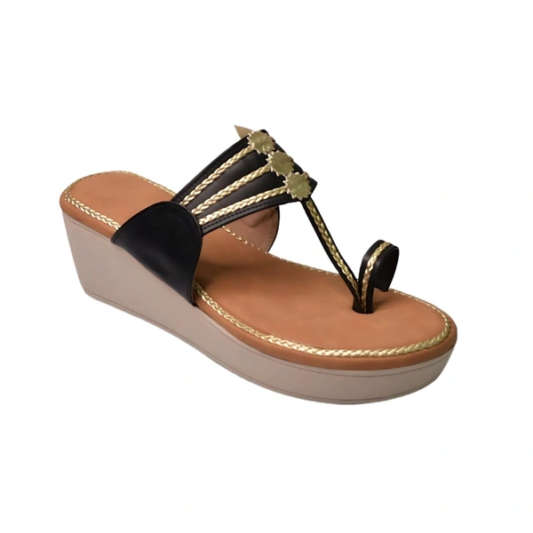 Stepee Casual & Trendy Slip on Open Back One Toe Kohlapuri Style Flatform Wedge Sandal for Women - 39, Black