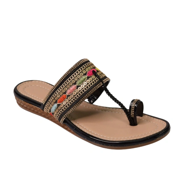 Stepee Casual & Trendy Flats Slip on Open Back One Toe Kohlapuri Flat Slipper for Women - 41, Black
