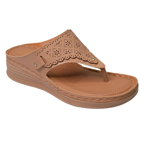 STEPEE Stepee Casual & Trendy Comfort Flats Slip on Open Back T-Strap Orthopedic Doctori Flat Slipper for Women - 38, Beige