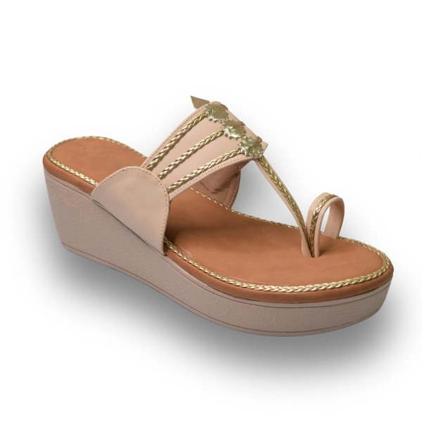 Stepee Casual & Trendy Slip on Open Back One Toe Kohlapuri Style Flatform Wedge Sandal for Women - 40, Cream