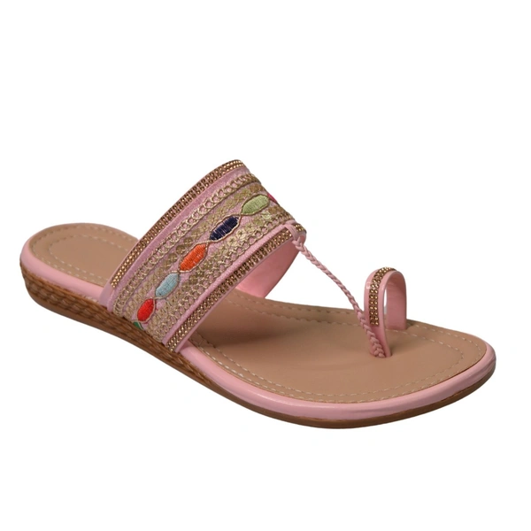 Stepee Casual & Trendy Flats Slip on Open Back One Toe Kohlapuri Flat Slipper for Women - 37, Pink