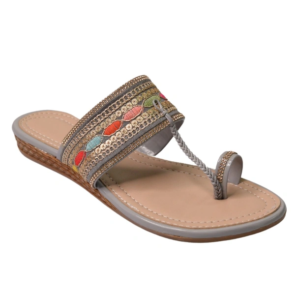 Stepee Casual & Trendy Flats Slip on Open Back One Toe Kohlapuri Flat Slipper for Women - 41, Gray