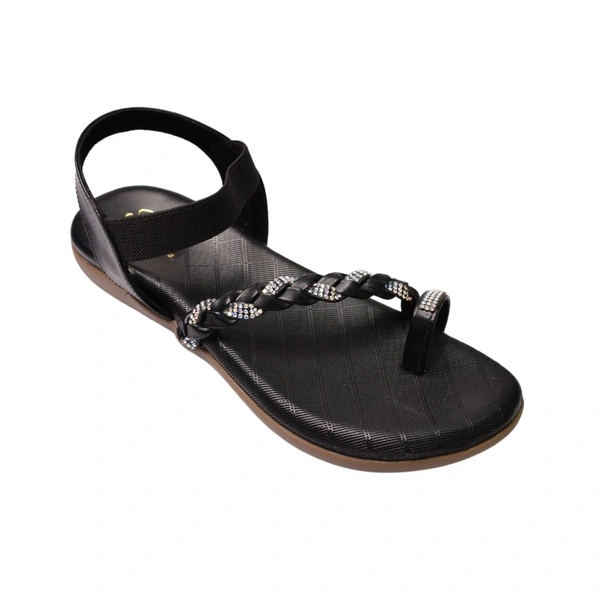 Stepee Casual & Trendy Flats Ankle Strap One Toe Flat Sandal for Women - 40, Black