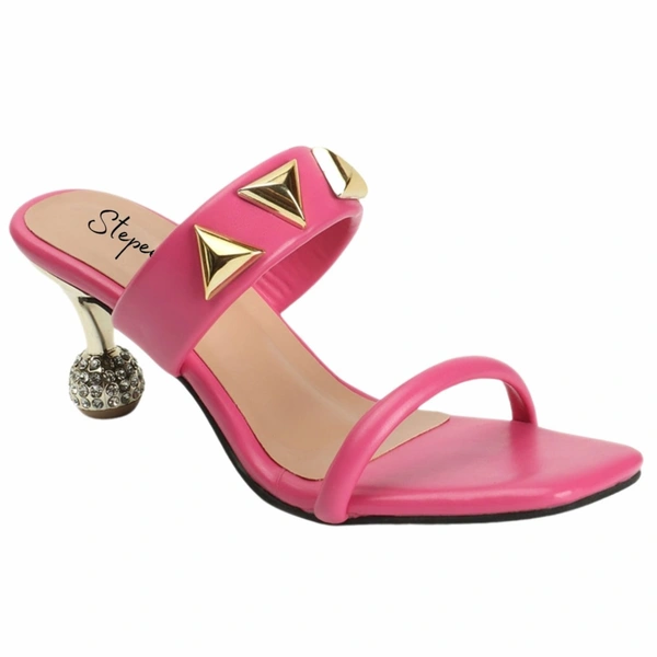 Stepee Elegant & Trendy western- embellished Upper Open Back Slip on Open Toe Block Heel Sandal for Women - 39, Pink