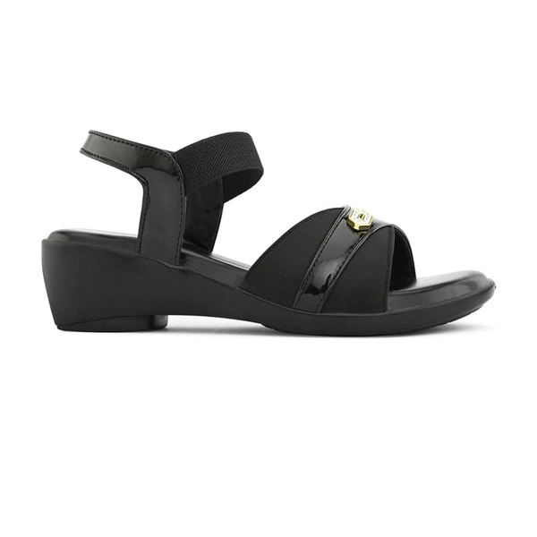 Stepee Elegant & Trendy Open Toe Sling Back Ankle Strap Wedge Sandal for Women - 39, Black