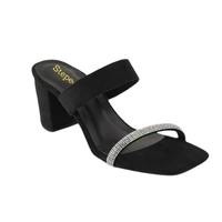 Stepee Casual & Trendy Open Toe Slip on Style Open Back Block Heel Fashion Sandal for Women - 38, Black