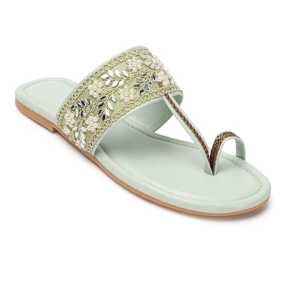 Stepee Casual & Stylish One Toe Slip on Kolhapuri Toe Ring Style Open Back Fashion Slipper Flat Sandal for Women - 39, Green
