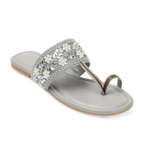 Stepee Casual & Stylish One Toe Slip on Kolhapuri Toe Ring Style Open Back Fashion Slipper Flat Sandal for Women - 40, Gray
