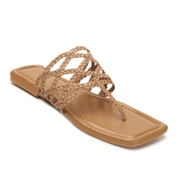 Stepee Casual & Stylish Open Toe Slip on Style Open Back Fashion Slipper Flat Sandal for Women - 37, Tan
